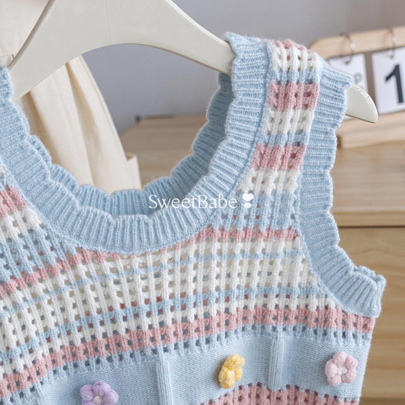 Dječji komplet: košulja za djevojčice i pleteni prsluk, pamuk, dugi rukav, jesen 2025, dva komada, korejski stil, ovratnik Peter Pan