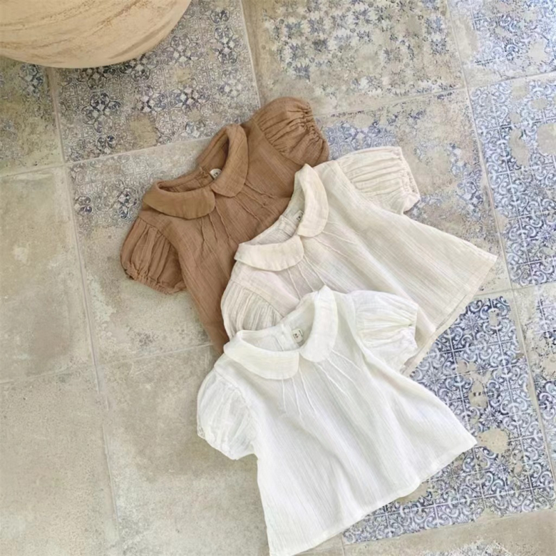 Dječja pamucna košulja kratkih rukava u korejskom stilu s ovratnikom tipa lapel