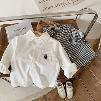 Dječja košulja u korejskom stilu, karirani uzorak, rever, dugi rukav, 100% pamuk, unisex, za djecu 3–8 godina