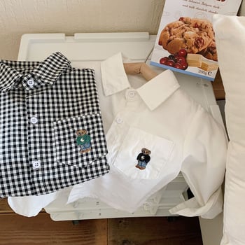 Dječja košulja u korejskom stilu, karirani uzorak, rever, dugi rukav, 100% pamuk, unisex, za djecu 3–8 godina