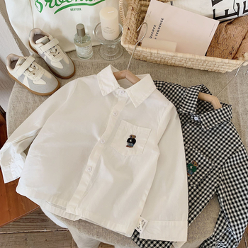 Dječja košulja u korejskom stilu, karirani uzorak, rever, dugi rukav, 100% pamuk, unisex, za djecu 3–8 godina