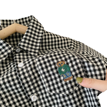 Dječja košulja u korejskom stilu, karirani uzorak, rever, dugi rukav, 100% pamuk, unisex, za djecu 3–8 godina