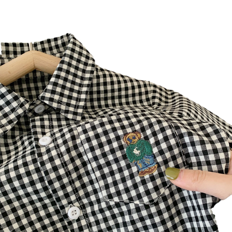 Dječja košulja u korejskom stilu, karirani uzorak, rever, dugi rukav, 100% pamuk, unisex, za djecu 3–8 godina