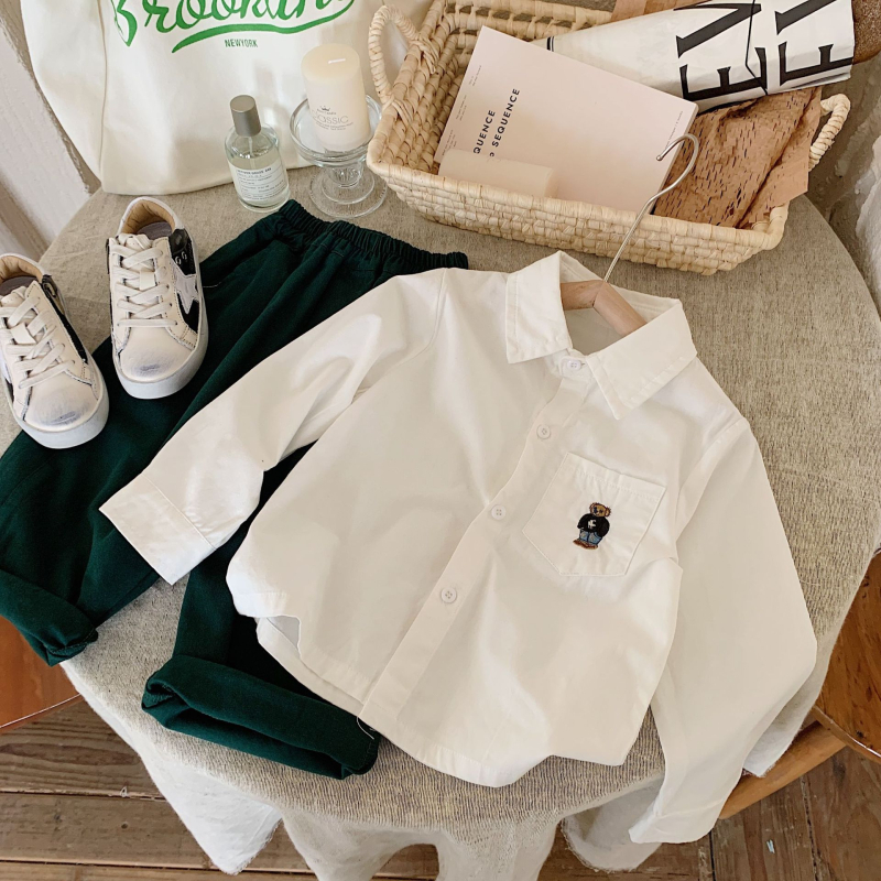 Dječja košulja u korejskom stilu, karirani uzorak, rever, dugi rukav, 100% pamuk, unisex, za djecu 3–8 godina