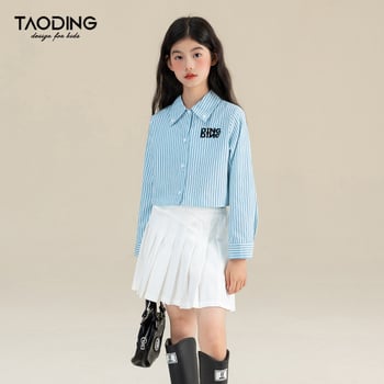 Djevojačka košulja s prugama, školski stil, dugi rukav, proljeće–jesen, 55% poliester, 45% pamuk
