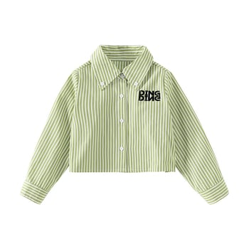 Djevojačka košulja s prugama, školski stil, dugi rukav, proljeće–jesen, 55% poliester, 45% pamuk