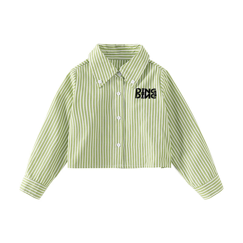 Djevojačka košulja s prugama, školski stil, dugi rukav, proljeće–jesen, 55% poliester, 45% pamuk