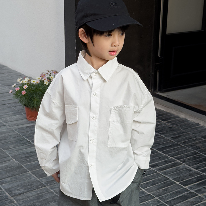 Dječja košulja od 100% pamuka, dugi rukav, rever ovratnik, jednobojna, za uzrast 3–8 godina
