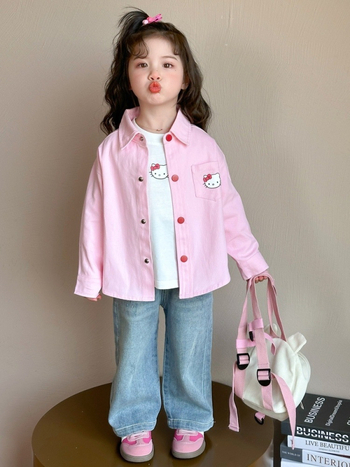 Dječja košulja za djevojčice u korejskom stilu, dugi rukav, V-izrez, pamuk-mješavina, proljeće i jesen