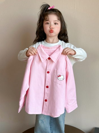 Dječja košulja za djevojčice u korejskom stilu, dugi rukav, V-izrez, pamuk-mješavina, proljeće i jesen