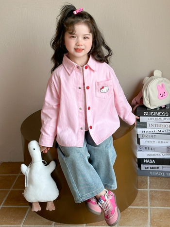 Dječja košulja za djevojčice u korejskom stilu, dugi rukav, V-izrez, pamuk-mješavina, proljeće i jesen