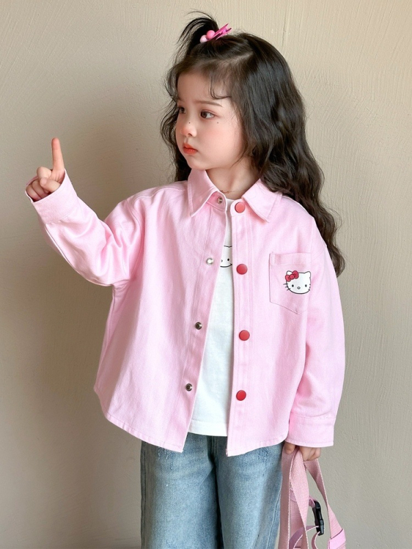 Dječja košulja za djevojčice u korejskom stilu, dugi rukav, V-izrez, pamuk-mješavina, proljeće i jesen