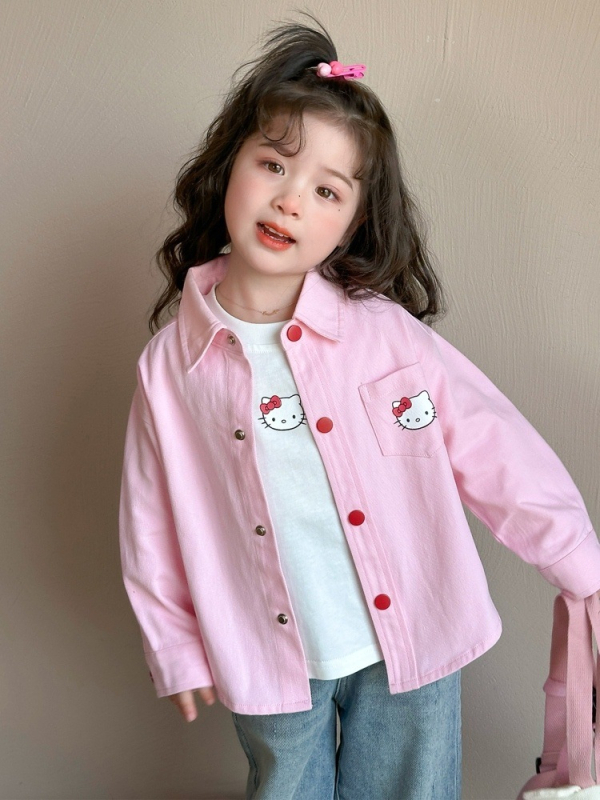 Dječja košulja za djevojčice u korejskom stilu, dugi rukav, V-izrez, pamuk-mješavina, proljeće i jesen