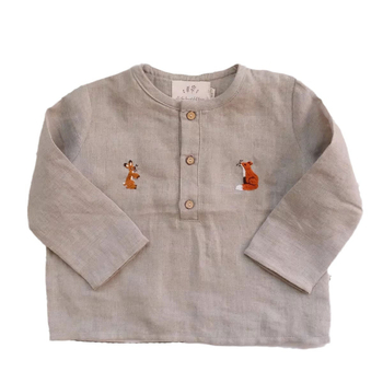 Dječja košulja s dugim rukavima od laneno-konopljine smjese, mekana obrada, unisex, s motivom životinja, prikladna za proljeće i jesen, za uzrast 3–8 godina.