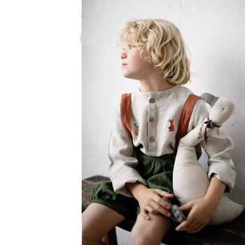 Dječja košulja s dugim rukavima od laneno-konopljine smjese, mekana obrada, unisex, s motivom životinja, prikladna za proljeće i jesen, za uzrast 3–8 godina.