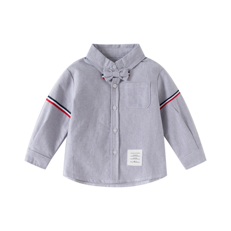 Muška dječja košulja od pamuka, britanski stil, ovratnik tip lapel, duge rukave, jednobojna, proljeće–jesen