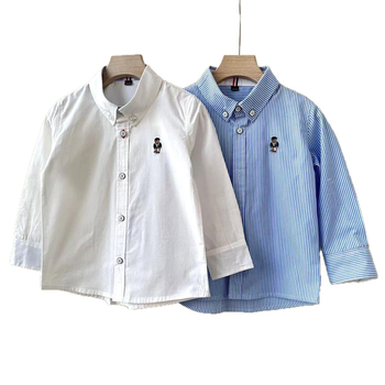 Dječja pamučna košulja s dugim rukavima, prugasti i karikaturni uzorak, rever ovratnik, mekan dodir tkanine – proljeće-jesen, 3–8 godina