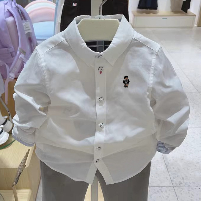 Dječja pamučna košulja s dugim rukavima, prugasti i karikaturni uzorak, rever ovratnik, mekan dodir tkanine – proljeće-jesen, 3–8 godina