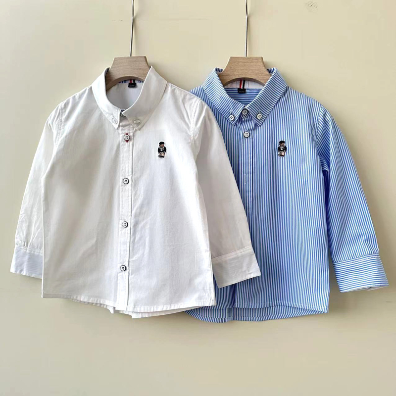 Dječja pamučna košulja s dugim rukavima, prugasti i karikaturni uzorak, rever ovratnik, mekan dodir tkanine – proljeće-jesen, 3–8 godina
