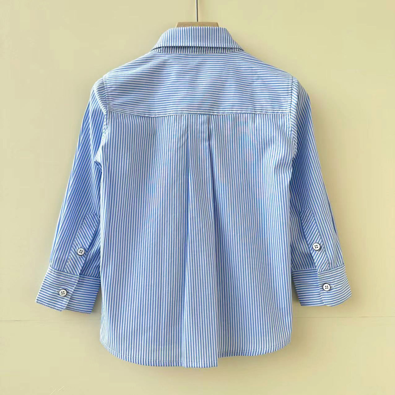 Dječja pamučna košulja s dugim rukavima, prugasti i karikaturni uzorak, rever ovratnik, mekan dodir tkanine – proljeće-jesen, 3–8 godina