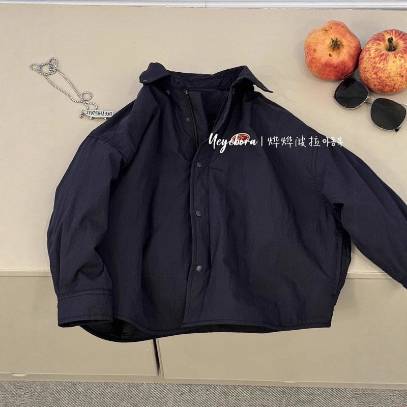 Dječja quiltirana košulja od poliestera, ležerni stil, dugi rukavi, kvadratni ovratnik, jednofarbni uzorak