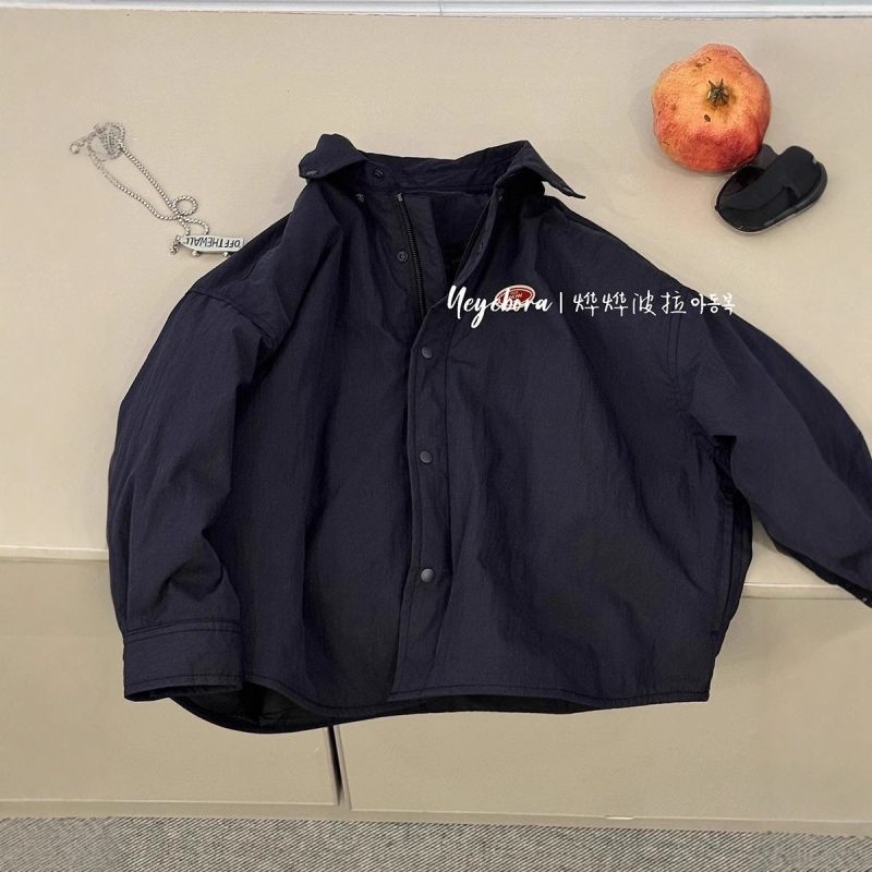 Dječja quiltirana košulja od poliestera, ležerni stil, dugi rukavi, kvadratni ovratnik, jednofarbni uzorak