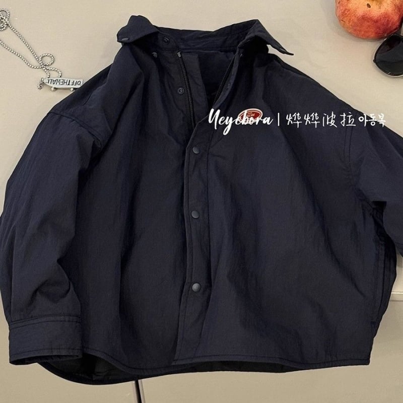 Dječja quiltirana košulja od poliestera, ležerni stil, dugi rukavi, kvadratni ovratnik, jednofarbni uzorak