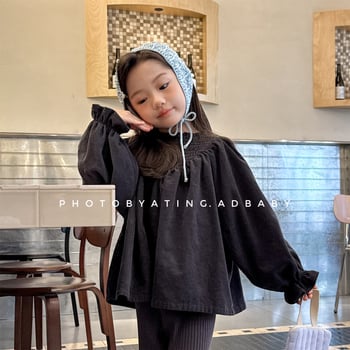 Dječja košulja, korejski stil, okrugli ovratnik, dugi rukavi, 90% pamuk