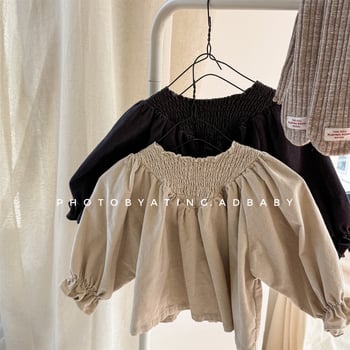 Dječja košulja, korejski stil, okrugli ovratnik, dugi rukavi, 90% pamuk