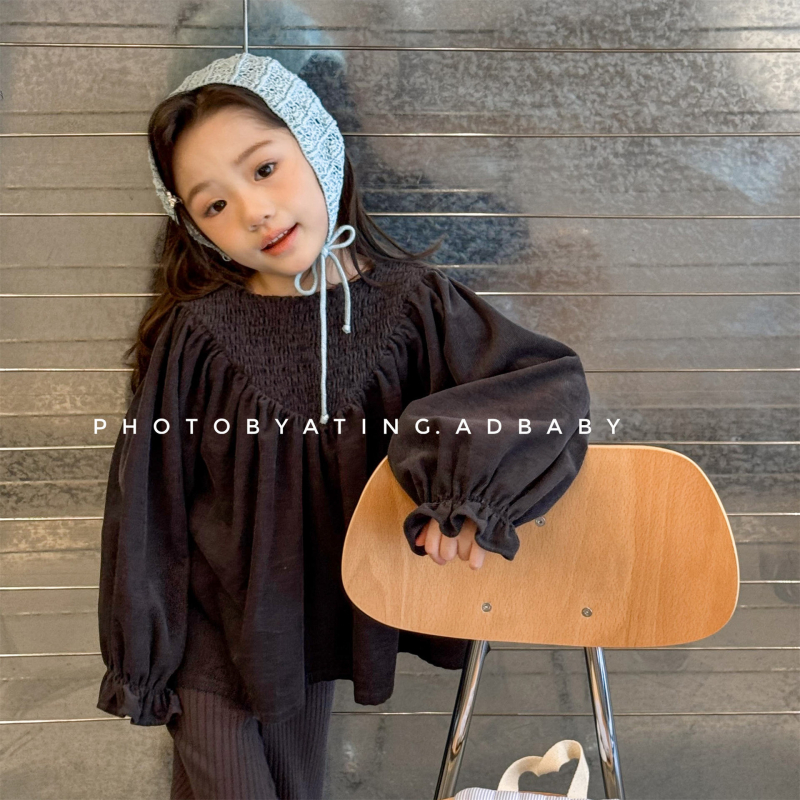 Dječja košulja, korejski stil, okrugli ovratnik, dugi rukavi, 90% pamuk