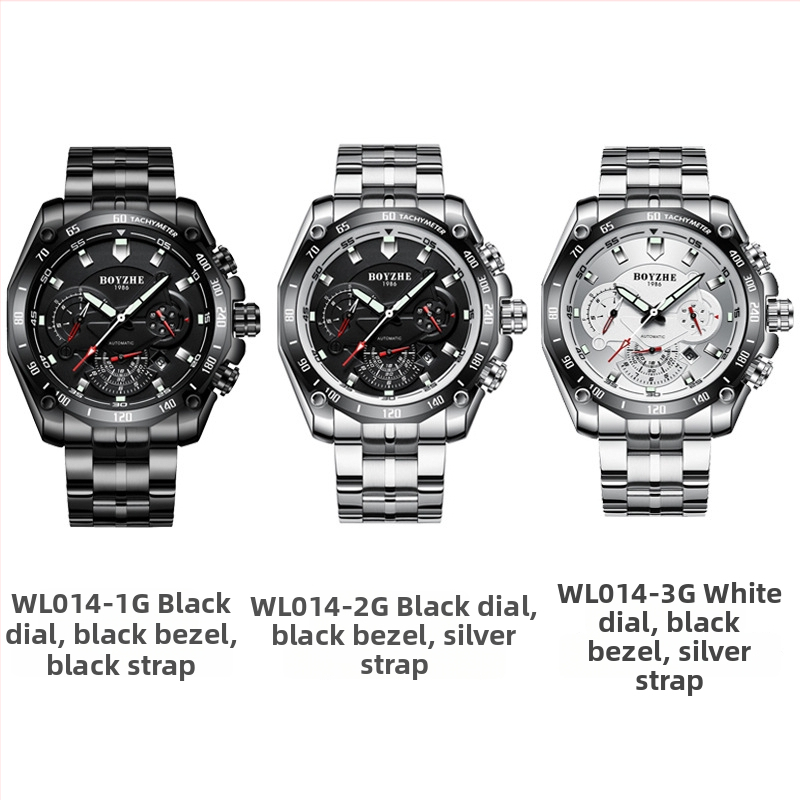 Boyzhe WL014 Automatski mehanički muški sat, vodootporan do 30 m, svijetli u mraku, kalendar, remen od nehrđajućeg čelika