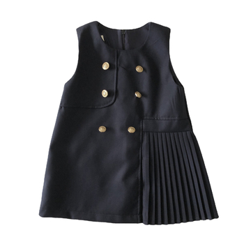 Детски двуетапен комплект в преппи стил: безръкав жилетка с риза и пола с презрамки, 100% полиестер, едноцветен, за деца на възраст 3–8 години, пролет и есен
