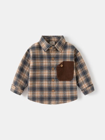 Dječja košulja s dugim rukavima, karirana, 100% pamuk, korejski stil, ovratnik s reverom