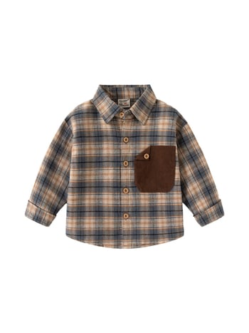 Dječja košulja s dugim rukavima, karirana, 100% pamuk, korejski stil, ovratnik s reverom