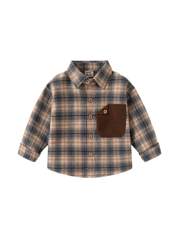 Dječja košulja s dugim rukavima, karirana, 100% pamuk, korejski stil, ovratnik s reverom