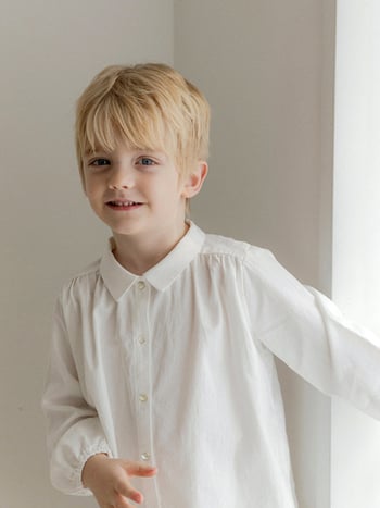 Dječja košulja u korejskom stilu, pamuk–len mješavina, rever ovratnik, duge rukave, 70% pamuk + 30% len