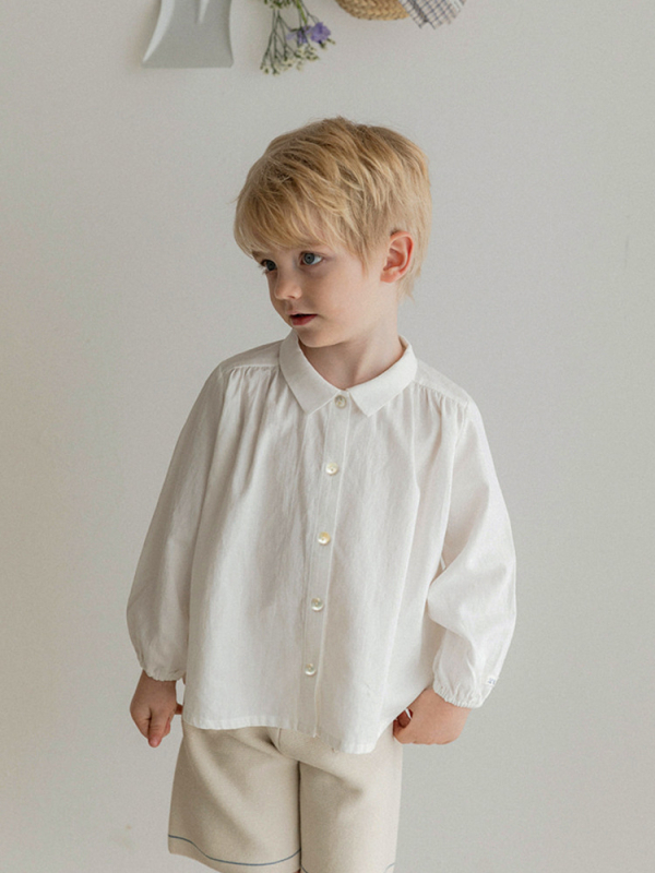 Dječja košulja u korejskom stilu, pamuk–len mješavina, rever ovratnik, duge rukave, 70% pamuk + 30% len