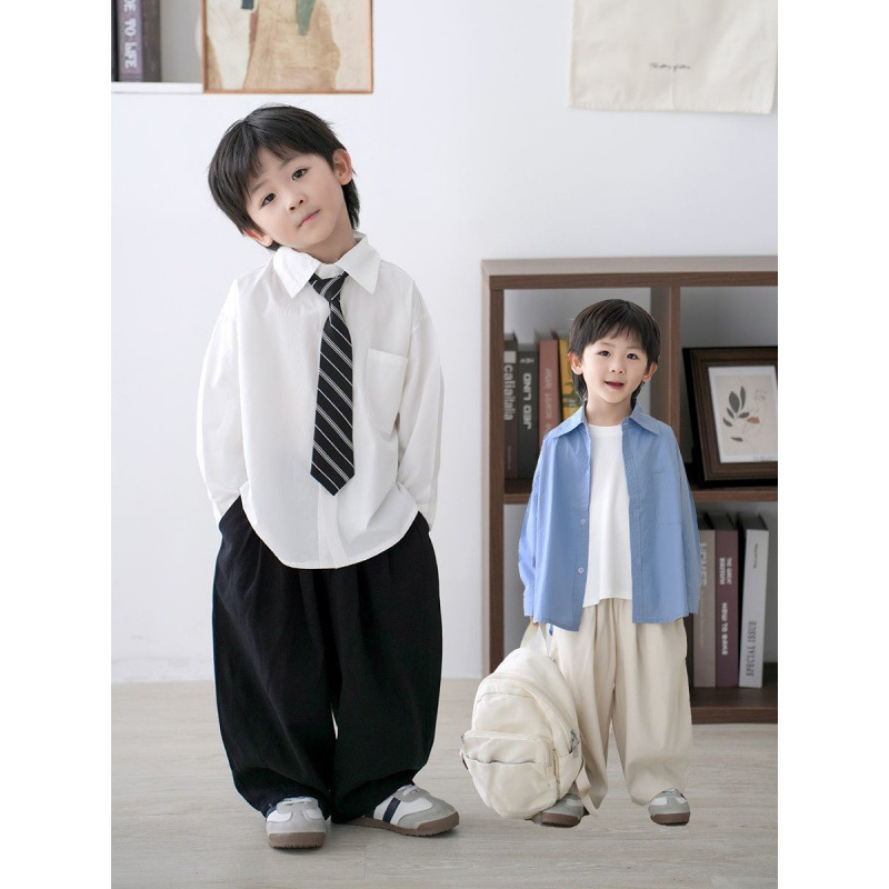 Gyerekeknek szóló Lolita stílusú hosszú ujjú ing, egyszínű mintázat nélküli, pamut 51-70%