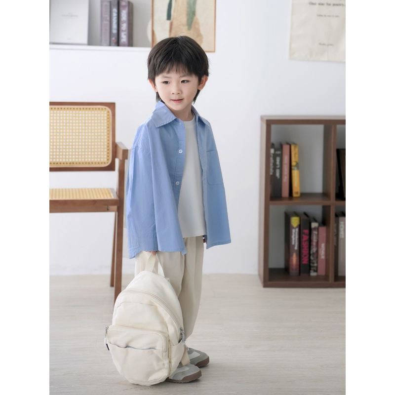 Gyerekeknek szóló Lolita stílusú hosszú ujjú ing, egyszínű mintázat nélküli, pamut 51-70%