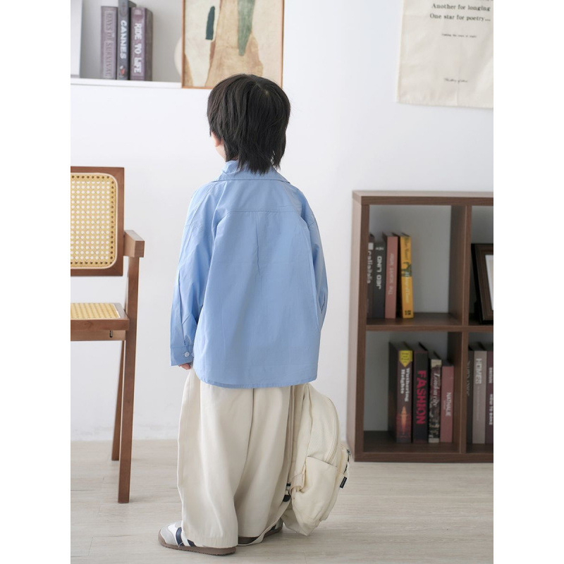 Gyerekeknek szóló Lolita stílusú hosszú ujjú ing, egyszínű mintázat nélküli, pamut 51-70%