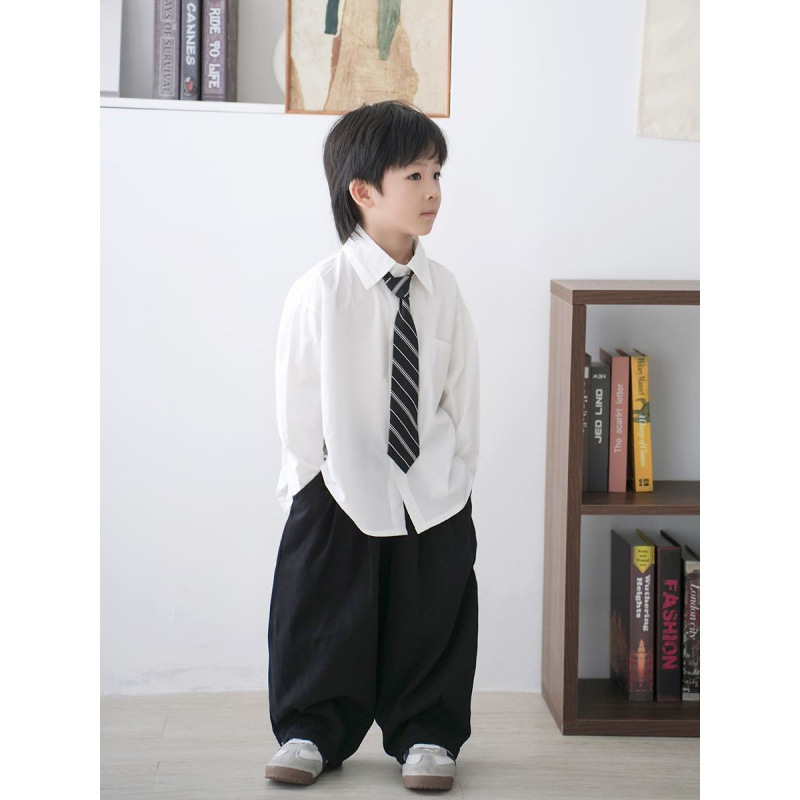 Gyerekeknek szóló Lolita stílusú hosszú ujjú ing, egyszínű mintázat nélküli, pamut 51-70%