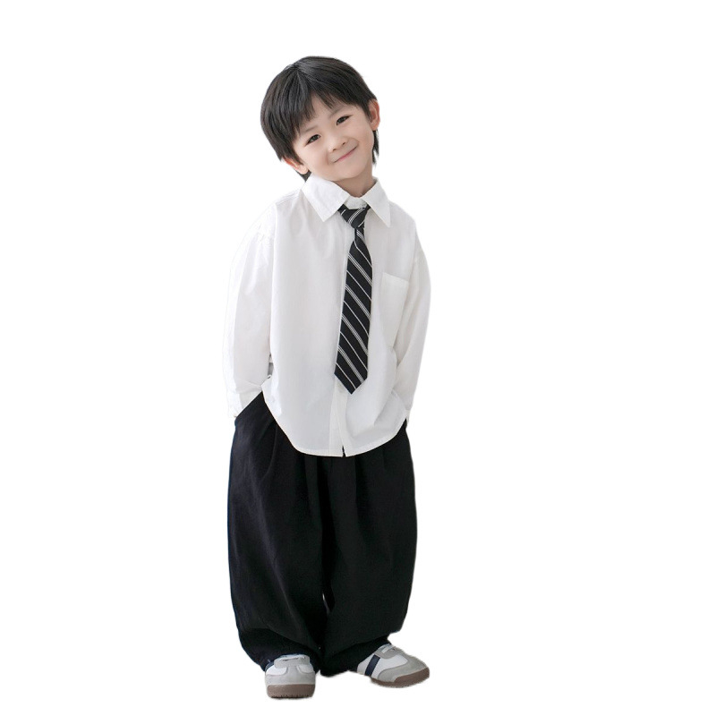 Gyerekeknek szóló Lolita stílusú hosszú ujjú ing, egyszínű mintázat nélküli, pamut 51-70%