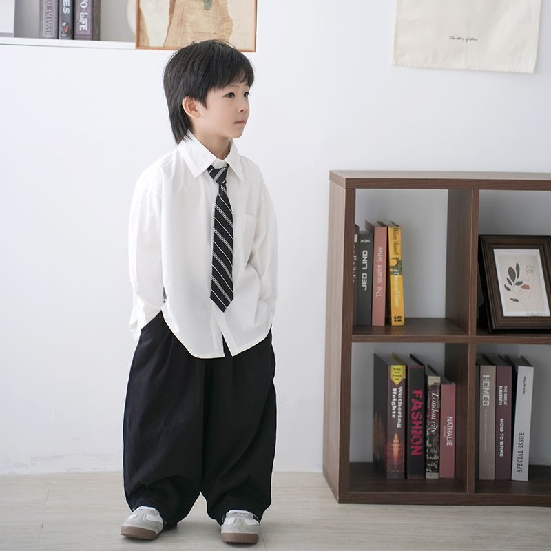 Gyerekeknek szóló Lolita stílusú hosszú ujjú ing, egyszínű mintázat nélküli, pamut 51-70%