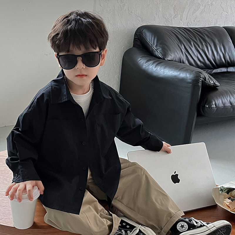 Dječja košulja s izvezkom, ovratnik s reverom, kratki rukavi, mješavina pamuka i poliestera, mekana obrada