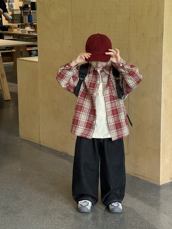 Dječja košulja kariranog uzorka s reverom, pamuk, korejski stil, uzrast 3–8 godina