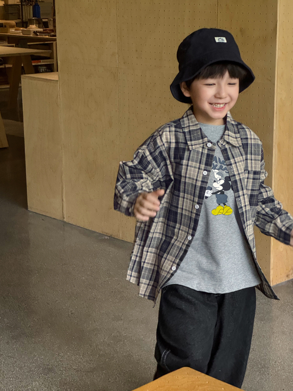 Dječja košulja kariranog uzorka s reverom, pamuk, korejski stil, uzrast 3–8 godina