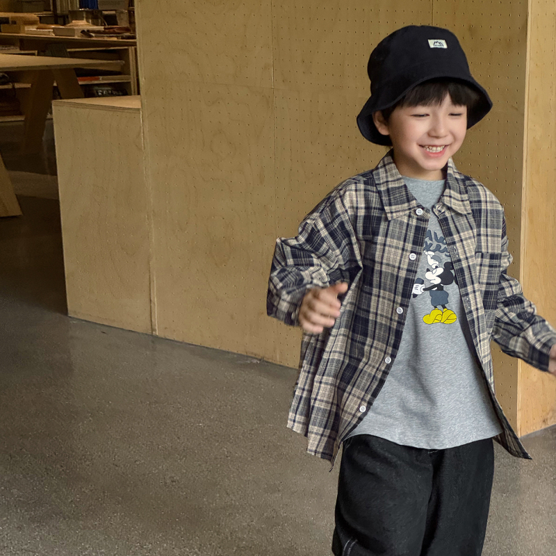 Dječja košulja kariranog uzorka s reverom, pamuk, korejski stil, uzrast 3–8 godina