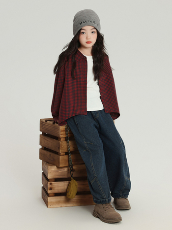 Dječja košulja – korejski stil, ovratnik turn-down, 100% pamuk, dugi rukav, jesen 2025