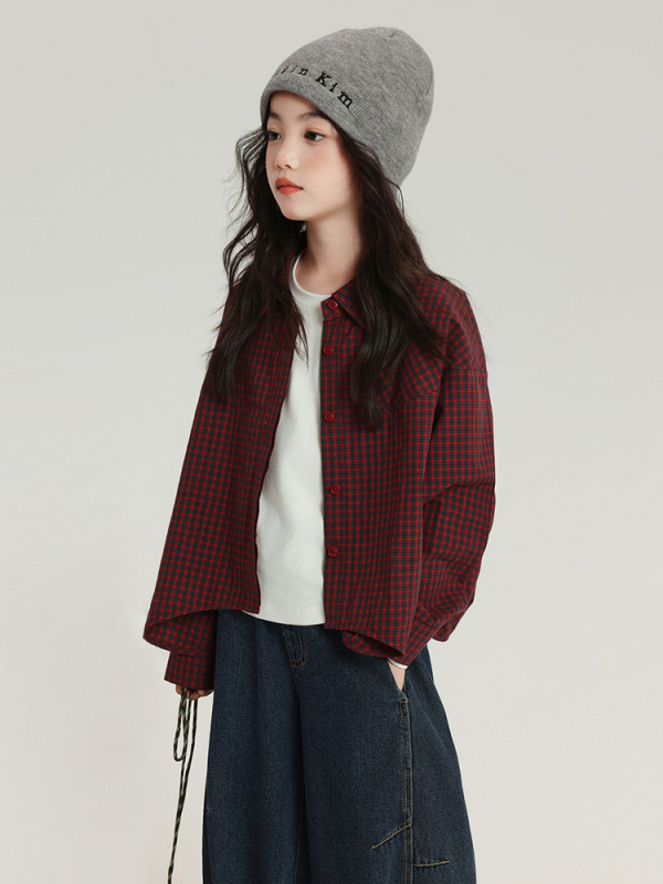 Dječja košulja – korejski stil, ovratnik turn-down, 100% pamuk, dugi rukav, jesen 2025