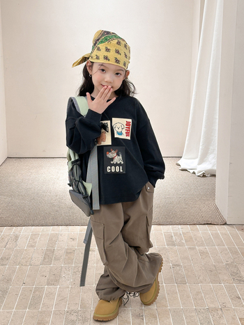 Dječji sweatshirt u korejskom stilu s okruglim izrezom, dugi rukavi, 100% pamuk, cartoon uzorak